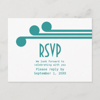 Teal Simple Deco Chic RSVP Postcard
