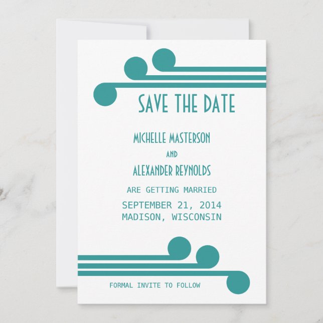 Teal Simple Deco Chic Save the Date Invite (Front)