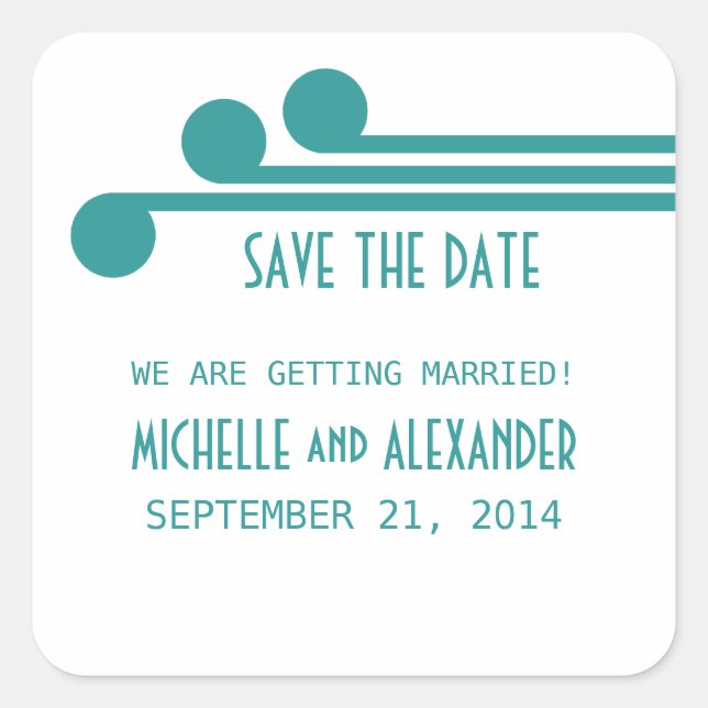 Teal Simple Deco Chic Save the Date Stickers (Front)