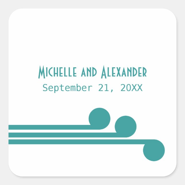 Teal Simple Deco Chic Wedding Stickers (Front)
