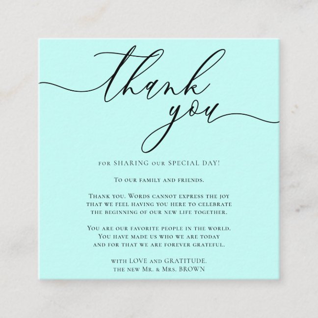 Teal Simple Elegant Custom Photo Thank You Enclosure Card