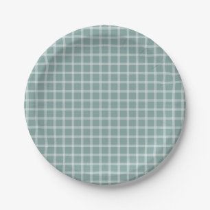 Teal Simple Gingham Gender Neutral Baby Shower Paper Plates