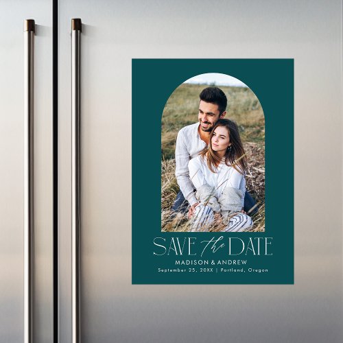 Teal  Simple Modern Arch Photo Save the Date Magnetic Invitation