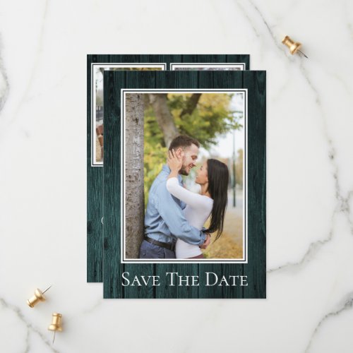 Teal Simple Rustic Photo Save The Date