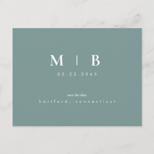 Teal Simple & Sleek Monogram Teal Save the Date   Announcement Postcard (Front)