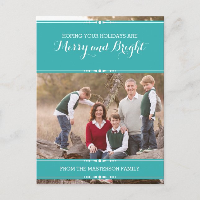 Teal Simply Chic Holiday Photo Postcard (Front)