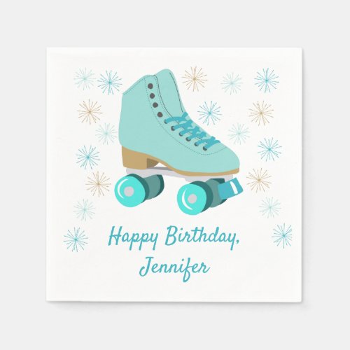 Teal Skate Graphic Roller Skating Themed Custom Napkins