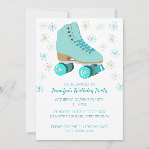 Teal Skate Graphic Roller Skating Themed Party Invitation