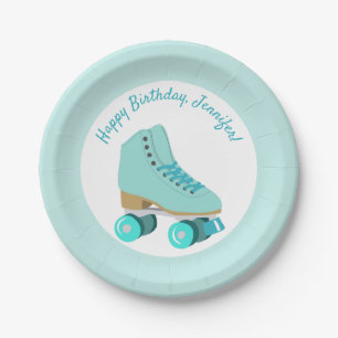Teal Skate Graphic Roller Skating Themed Party Paper Plates