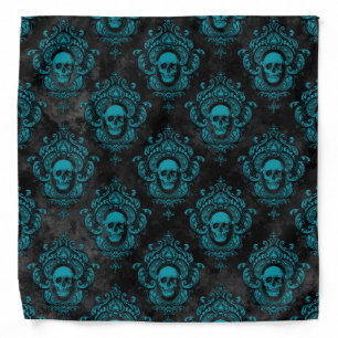 Teal Skull and Dark Grey Gothic Bandana