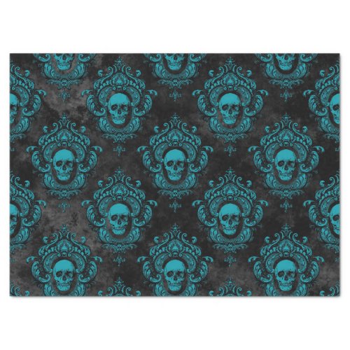 Teal Skull and Dark Grey Gothic Decoupage Tissue Paper