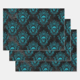 Teal Blue Green Lines Faux Rustic Brown Kraft Wrapping Paper