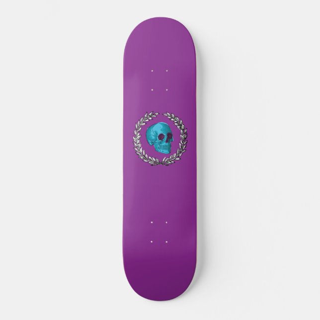 Teal Skull by Keren Richter Skateboard Deck (Front)