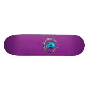Teal Skull by Keren Richter Skateboard Deck