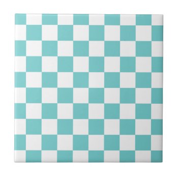 Teal Sky Checkerboard Ceramic Tile by LokisColors at Zazzle