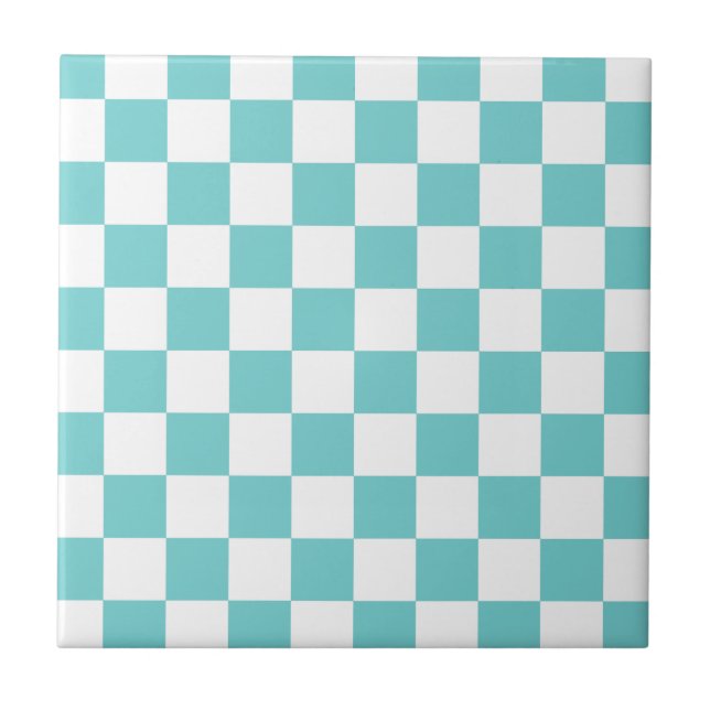 Teal Sky Checkerboard Ceramic Tile (Front)