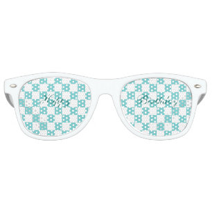 Teal Sky Checkerboard Happy Birthday Retro Sunglasses