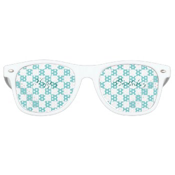 Teal Sky Checkerboard Happy Birthday Retro Sunglasses by LokisColors at Zazzle