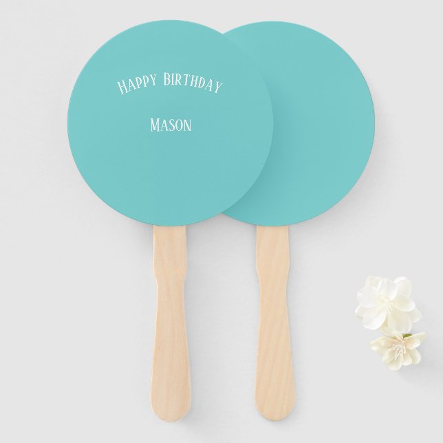 Teal Sky Happy Birthday Hand Fan (Front and Back)
