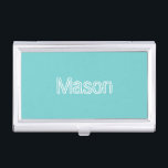 Teal Sky Personalized Business Card Holder<br><div class="desc">This gorgeous shade of blue could be found in a sky on any given day, as the sky changes hues frequently. In any case we couldn’t resist giving it a fun name like teal sky. We of course, made a matching polka dot pattern to give you the option between solid...</div>