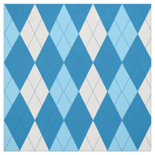 Teal Skyblue White Argyle Pattern Fabric