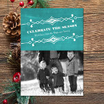 Teal Slanted Chalkboard Holiday Photo Flat Card<br><div class="desc">Celebrate the magic of the season with this stylish Teal Slanted Chalkboard Holiday Photo Greeting. Featuring a unique slanted chalkboard backdrop that adds a touch of nostalgic charm to your family photo that takes center stage alongside a personalized family name and a heartfelt celebrate the season message. Accented with elegant...</div>