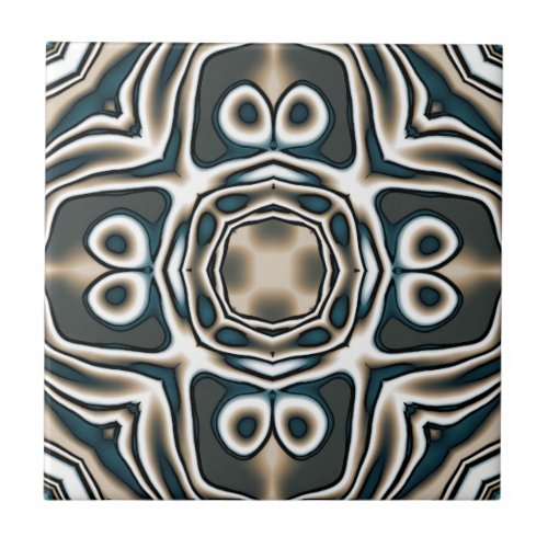 Teal Slate Blue Gray Taupe Brown Ethnic Tribe Art Ceramic Tile