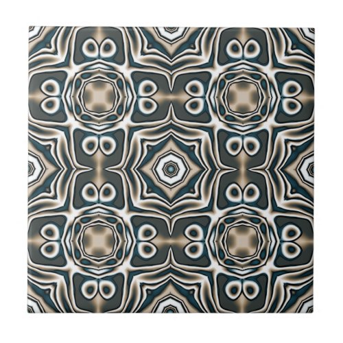 Teal Slate Blue Gray Taupe Brown Ethnic Tribe Art Ceramic Tile