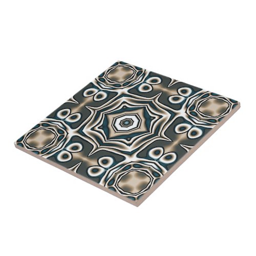 Teal Slate Blue Gray Taupe Brown Ethnic Tribe Art Ceramic Tile