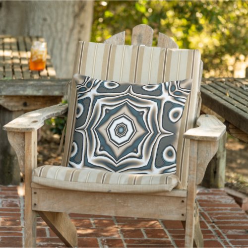 Teal Slate Blue Gray Taupe Dark Brown Tribal Art Outdoor Pillow