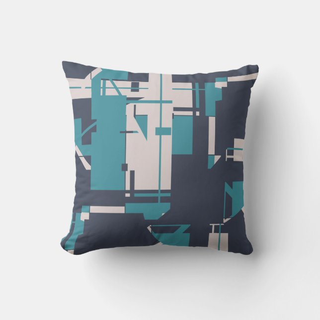 Teal Slate Blue Light Gray Contemporary Art Design Throw Pillow (Front)