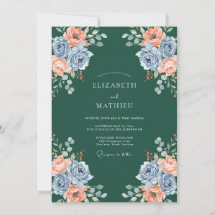 Teal Slate Ranunculus Eucalyptus Wedding Invitation