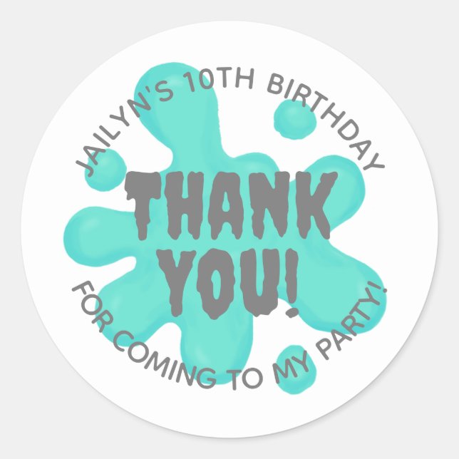Teal Slime Party Favor Sticker (Front)