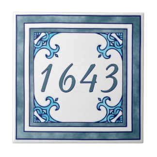Teal Small House Number Tile