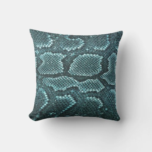 teal snake skin print snake scales pattern throw pillow