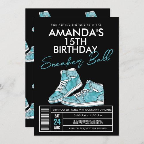 Teal Sneaker Ball Birthday Invitation