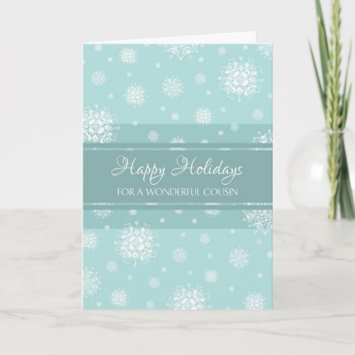 Teal Snow Cousin Happy Holidays Christmas Card