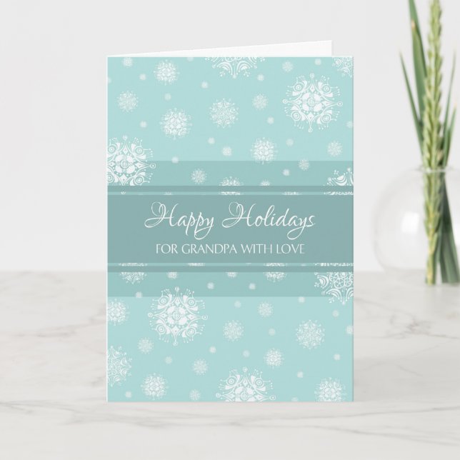 Teal Snow Grandpa Happy Holidays Christmas Card (Front)