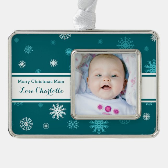 Teal Snow Mom Christmas Ornament (Front)