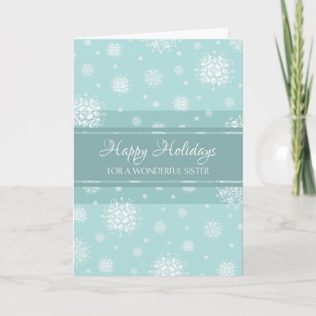 Teal Snow Sister Happy Holidays Christmas Card (Front)