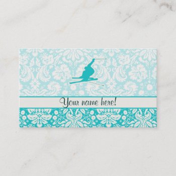 Teal Snow Skiing Business Card by SportsWare at Zazzle