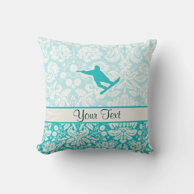 Teal Snowboarding Throw Pillow (Front)