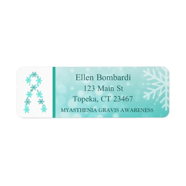 Teal Snowflake and MG Awareness Ribbon Label (Front)