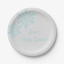 Teal Snowflake Baby Shower Paper Plates