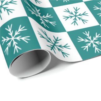 Teal Snowflake Checkered Pattern Christmas Holiday Wrapping Paper