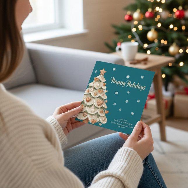 Teal Snowflake Gingerbread Holiday card (Creator Uploaded)