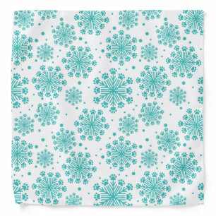 Teal  Snowflake on white with paw print pattern Bandana