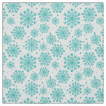 Teal Snowflake on white with paw print pattern Fabric
