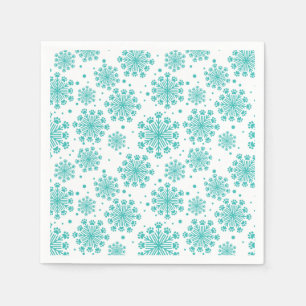Teal  Snowflake on white with paw print pattern Napkins