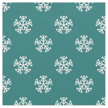 Teal Snowflake Pattern Fabric by cardeddesigns at Zazzle